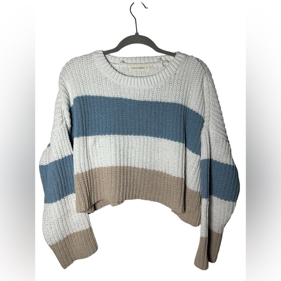 Moon & Madison Striped Chunky Knit Cropped Sweater Women’s Size S - Picture 3 of 8